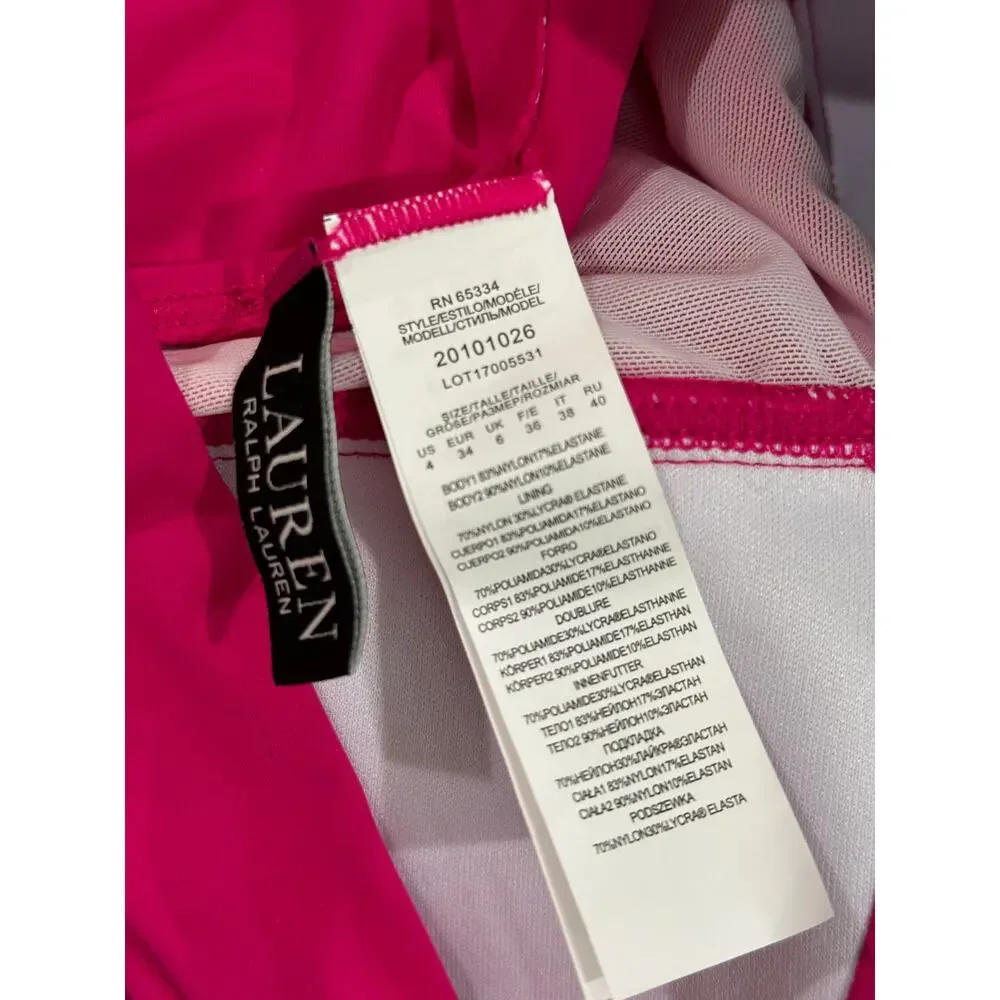 Ralph Lauren Beach Club Solid Molded Cup Halter Tankini Top Hot Pink Size 4 NWT